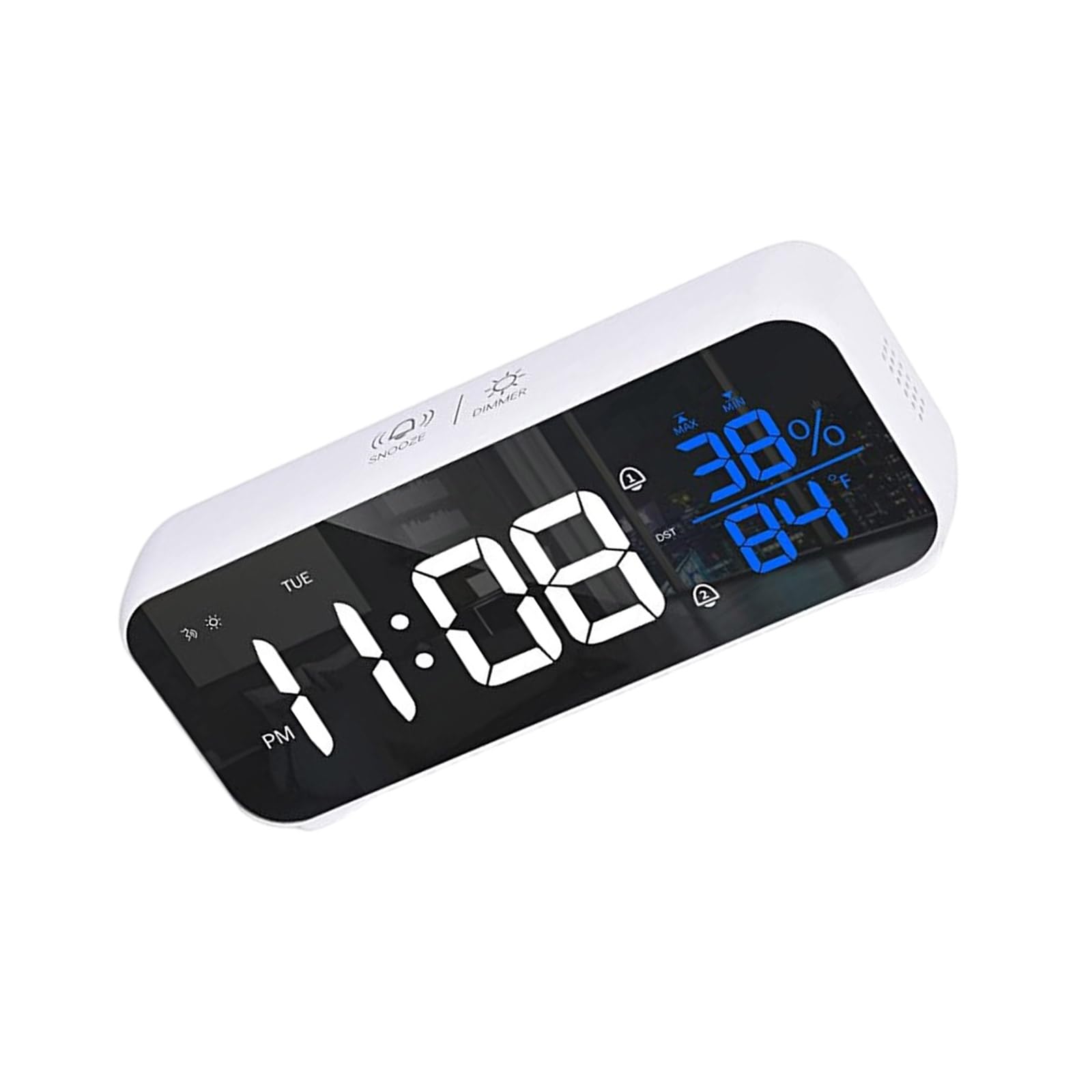Tsophreniq 1200mAh USB Rechargeable Desk Clock Voice Controlled Temperature Humidity Display LED Music Alarm for Home Chargeable Bedroom