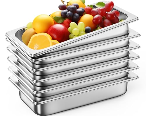 Image of ZeroPone 6 Pack Hotel Pans 1 /3 Size 2.5 inch Deep Steam Table Pan | 22 Gauge Anti Jam Commercial Food Pans for Hotel, Party, Buffet, Catering Supplies
