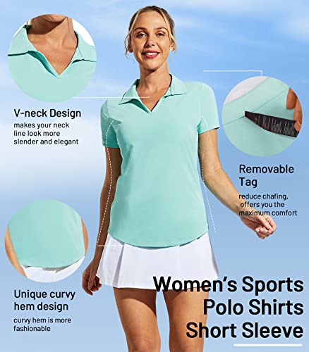 Image of MIER Women's Golf Polo Shirts Collared V Neck Short Sleeve Tennis Shirt, Dry Fit, Moisture Wicking