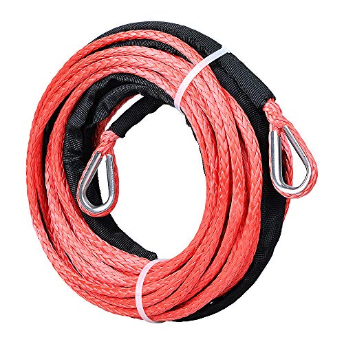 50ft 1/4" Red UHMWMPE Synthetic Rope Extension with 39" Rock Guard Thimbles 7500lbs for ATV UTV Tow Truck 4WD 4x4 Snow Plow -  A05-268