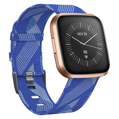 CAVN Compatible avec Fitbit Versa 2 Bracelet/Versa Lite/Versa Bracelet, Bande en Tissé de Remplacement Réglable Sangle Rechange pour Fitbit Versa 2 Smartwatch (Bleu & Blanc, Large 7.1''-8.9'')