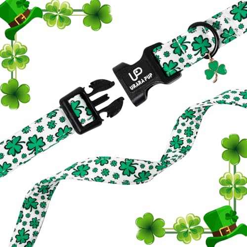 Image of St. Patrick's Day Dog Collar, UP URARA PUP Shamrock Adjustable Pet Collar with Quick Release, Dog Accessories for Small Medium Large Dogs