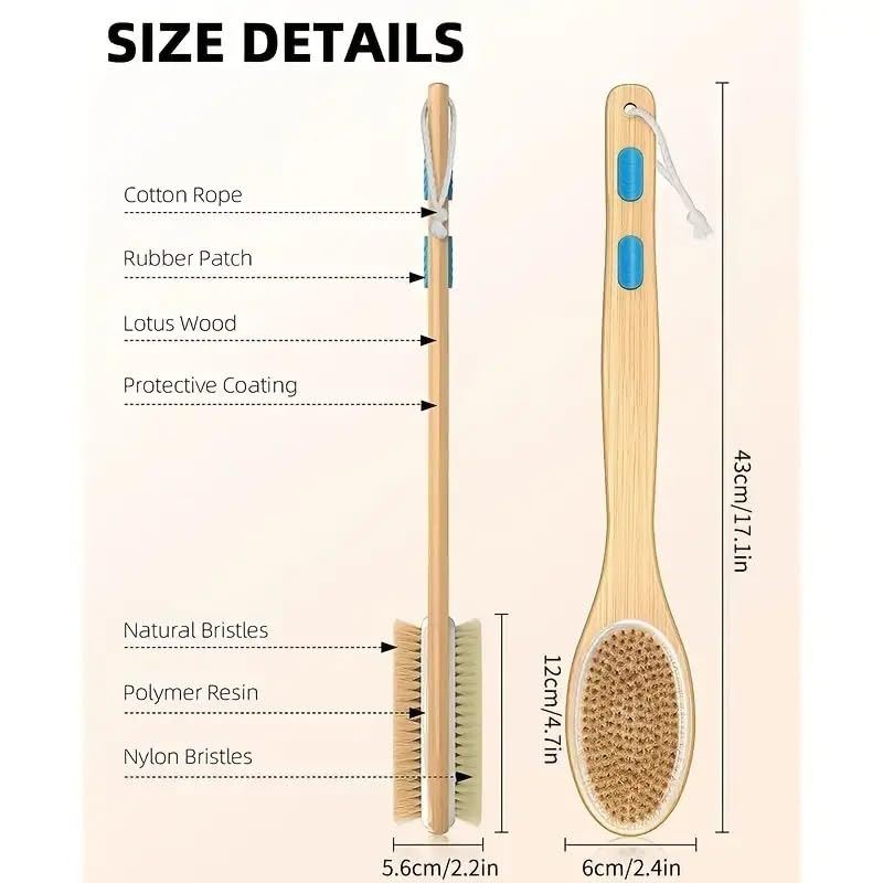 Image of Dry Brushing for Body Cellulite and Lymphatic, Dry Skin Long Handle Body Brush Natural Bristle Exfoliator Scrubber for Bath Shower Wash Brushing Exfoliating Legs and Back
