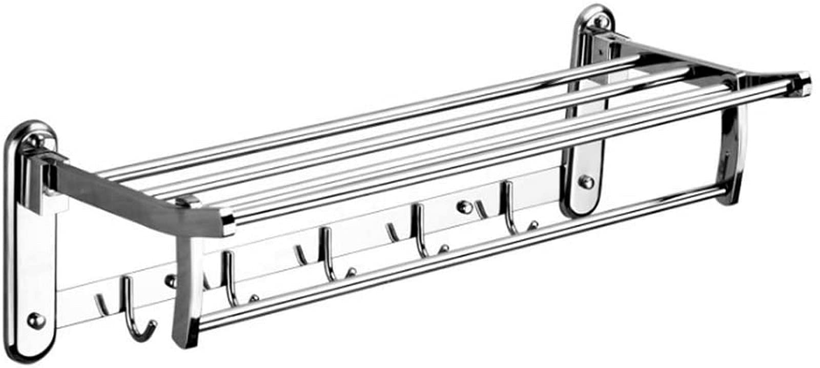 Towel Rail,Bathroom Shelf Towel Rack Stainless Steel 2 Level Bathroom Towel Bathroom Shelves Wall Mounted Hotel Rack Shelf with 5 Hooks/a/50Cm