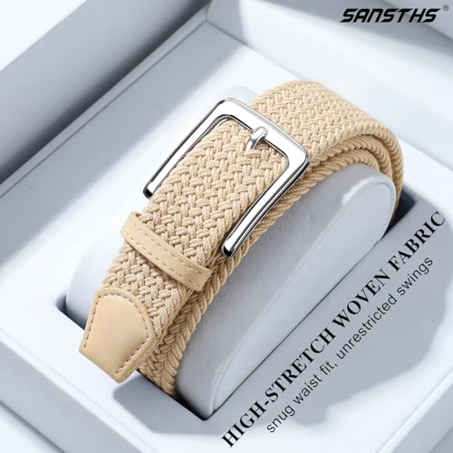 Image of SANSTHS Elastic Woven Golf Belt for Men, 1.3 inch Casual Stretch Braided Web Belt with Pin Buckle for Golf Jeans Casual Pants