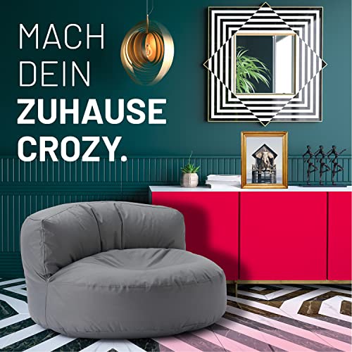 Lumaland Sitzsack Lounge | Sofa-Sitzsack 90 x 50 cm mit Rückenlehne | Indoor & Outdoor Beanbag | Wasserabweisend & Robust | Mit anpassungsfähiger EPS-Füllung | Waschbarer Bezug [Grau]