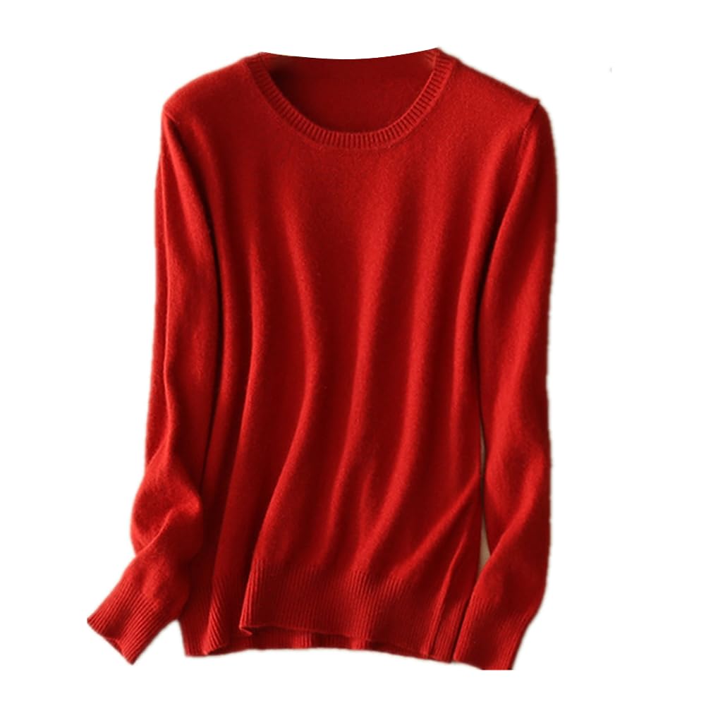 MMYOMI Ladies Crewneck Knitted Jumper Sweater Casual Long Sleeve Pullover Lightweight Classic Blouse Tops Deep Red