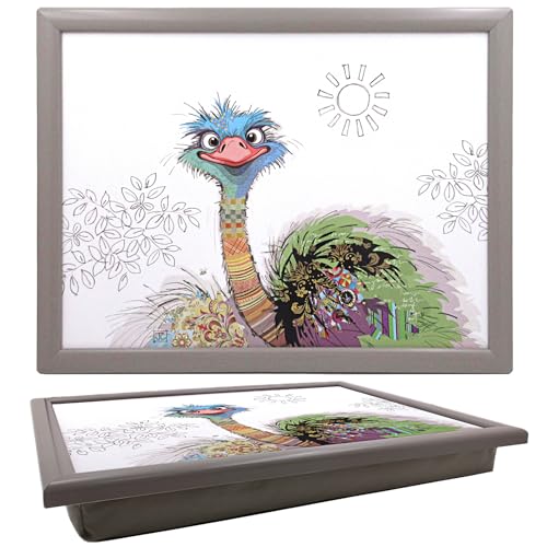 Lesser & Pavey Bug Art Oscar Ostrich Knietablett zum Servieren und Frühstück bequemes Knietablett mit Sitzsack-Kissen für Snacks und Abendessen langlebiges Serviertablett zum Essen auf dem Schoß für