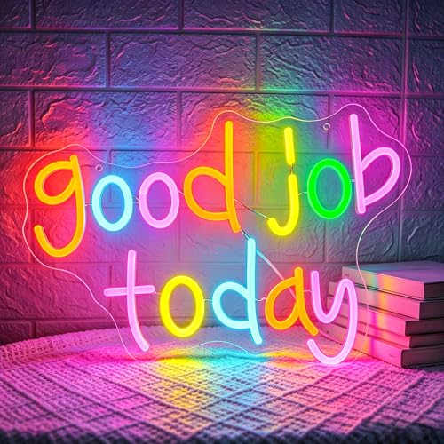 Image of Good Job Today Neon Sign for Wall Decor Light Up Sign Positive Led Signs for Class Room Party Home Wall Decor USB Powered