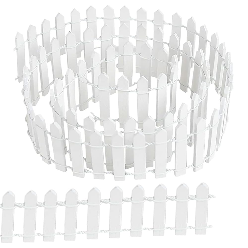 Miniature Garden Fence, 3 * 90CM Small Wooden Fence Flexible Miniature Picket Fence for Micro Landscape Flower Pot Fairy Garden Decoration(White)
