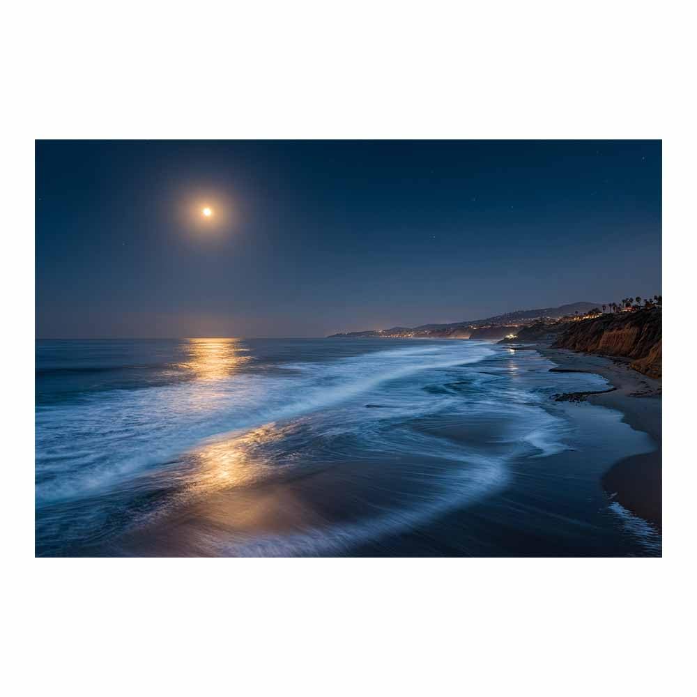 HOQIU Beautiful wall art Moonlit Coastsal Night canvas artwork for wall, art prints, For living room, bedroom, bathroom, dining room, painting and decor.(Multicolor)-30x40cm Unframed