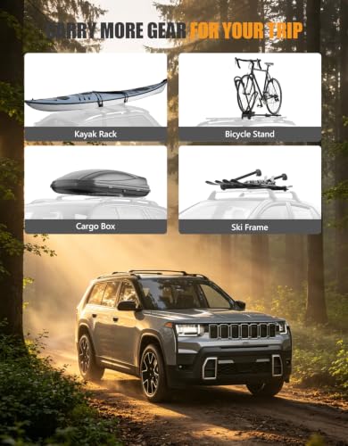Image of KINGGERI 300lbs Roof Rack Cross Bars for Jeep Cherokee 2026 | Aluminum Roof Rails Crossbars Rooftop Cargo Carrier Luggage Rails Cargo Basket Luggage Kayak Canoe Snowboard Bike Road Trips