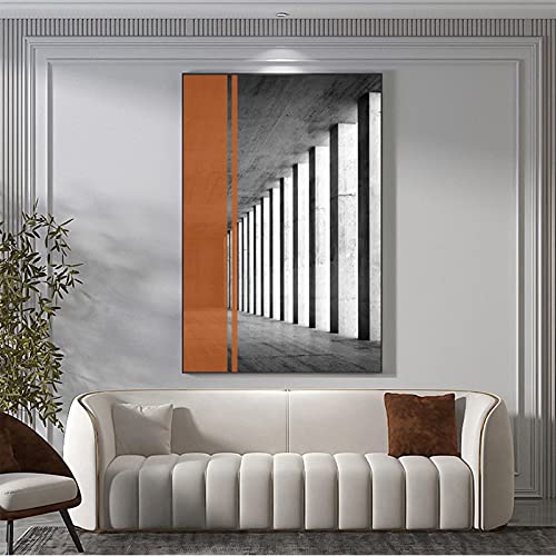 Affiche architecture orange et or | Toile abstraite moderne salon 60x90cm