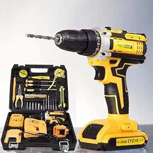 MECRAAF? Cordless Drill | 21V Screwdriver Set with 2 Batteries 1.5Ah | 25+3 Torque Cordless Hammer Drill | 10mm Keyless Chuck | 38N.m Max | 2 Speed | LED Work Light | 6 Months Warranty