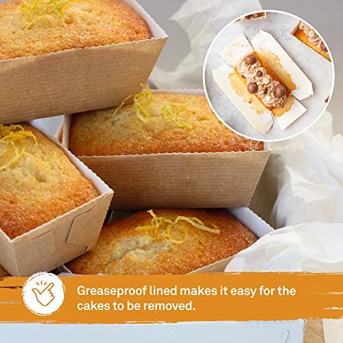 Mini Loaf Cake Cases for Disposable Baking Moulds for Cakes, Bread and Muffins in Paper Brown Moulds (50 Pack)
