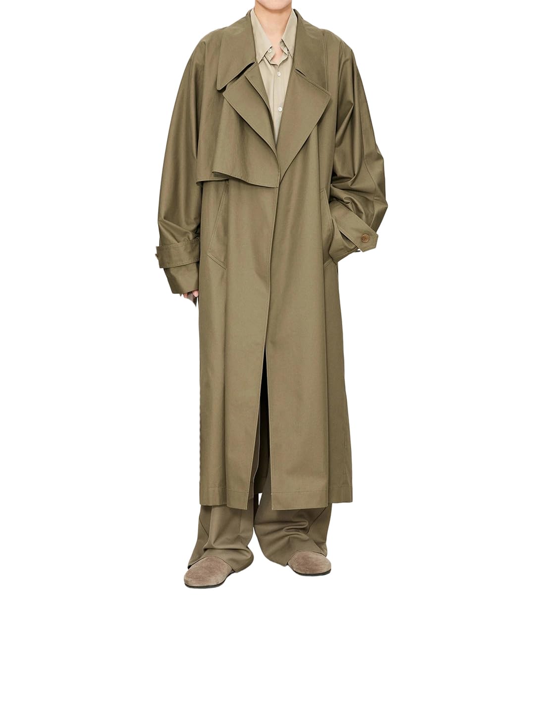 ERFMFKL Womens Lapel Double Breasted Trench Coat Belted Solid Loose Long Sleeves Casual Long Outerwear