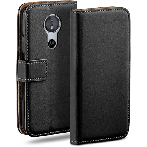 moex Funda con Tapa para Motorola Moto E5, con Ranura para Tarjetas, Funda Estilo Libro con protección de 360 Grados, Cuero Vegano, Negro Intenso