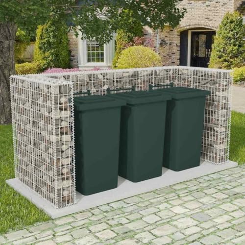 LLEZKBR Gabion - Cubo de basura triple con ruedas (acero, 250 x 100 x 120 cm)