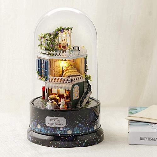 Bruryan DIY Puppenhaus - DIY Puppenhaus Traumhaus Miniatur mit rotierender Spieluhr Staubschutz LED-Licht – Bild 7