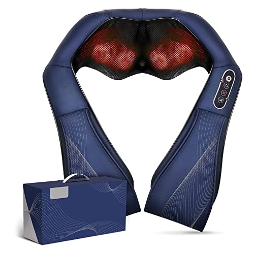 Shiatsu Neck Shoulder Massager with Soothing Heat, 3 Adjustable Intensity and Heat Electric Back Massagers for Body Muscle Pain Relief, Christmas Gift for Him Her (Blue)