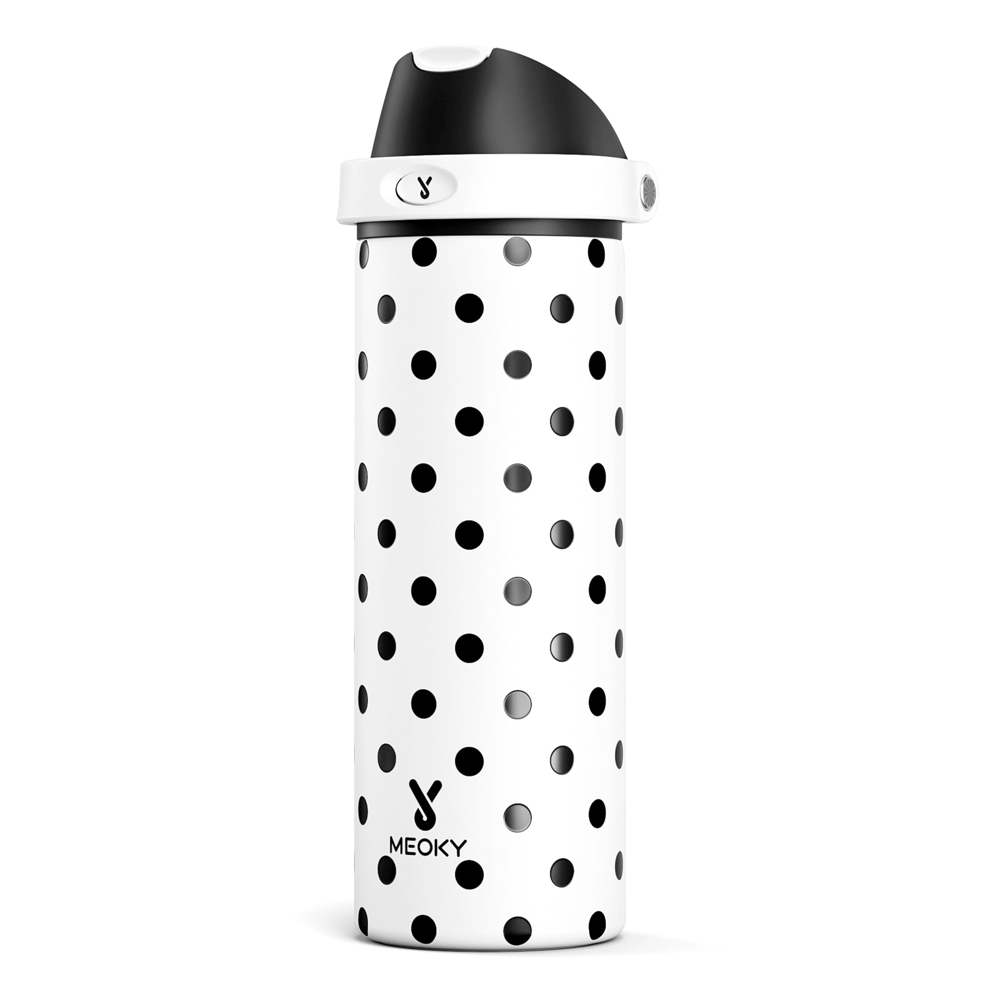 24 oz Insulated Water Bottle with Straw: Meoky Stainless Steel Metal Water Bottle with 2-in-1 Lid - Leak Proof, Cold for 24 Hours, Fits in Car Cup Holder, BPA-Free for Sports Travel Car, Polka Dot