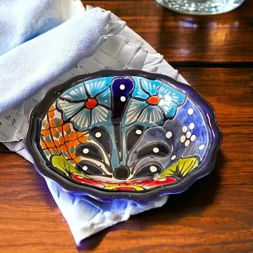Set of 2 Handmade Talavera Mexican Pottery Salsa Bowl - Unique Oval Design - 5.5x4x1.5