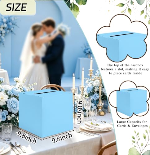 Image of SietDESEO Light Blue Card Box for Graduation Large Gift Card Box Holder 9.8 inch x 9.8 inch Money Cards Box Diy Card Box for Wedding Reception Baby Shower Birthday Cards Box Holder