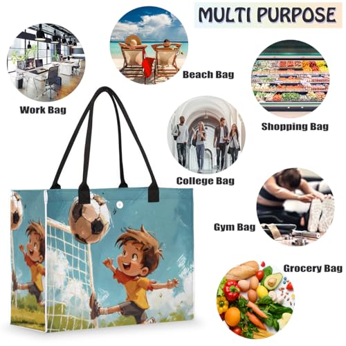 Boys Playing Football Tote Bag for Women Large Beach Bag Reusable Tote Bags for Work Travel Beach Shopping 5