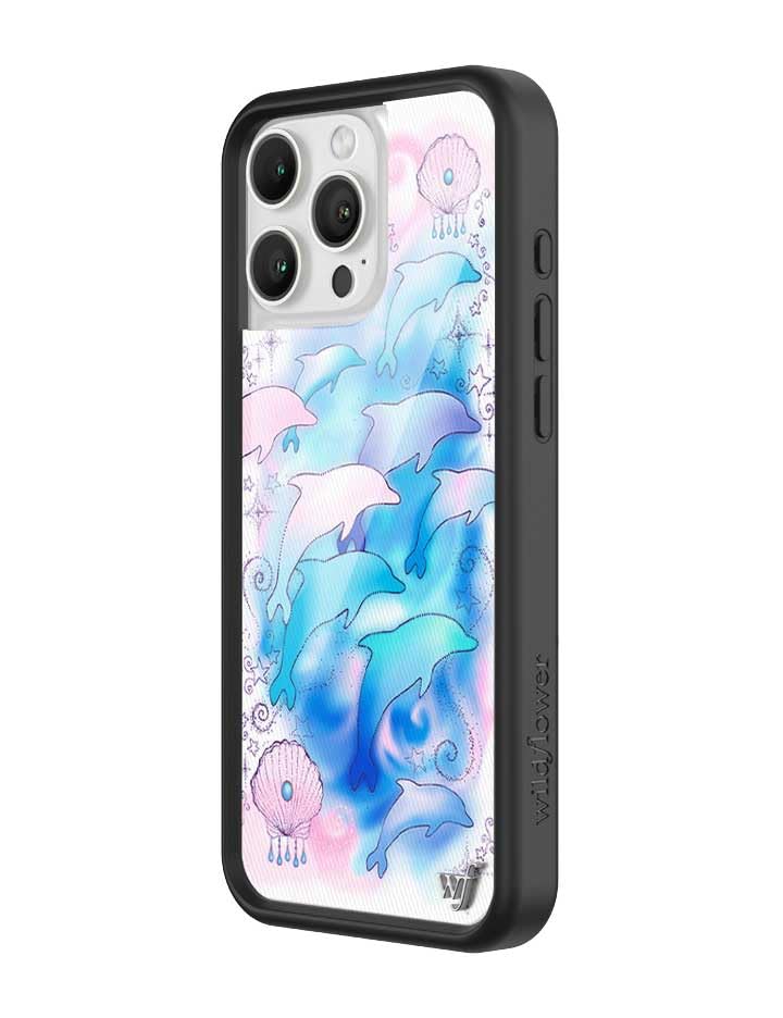 Image of Wildflower Cases - Compatible with iPhone 16 Pro Max | Protective Black Bumper, 6.5ft Drop Test Certified, Women Owned Small Business | Ocean Shells Sea Aesthetic Trendy | Dolphin Dreams
