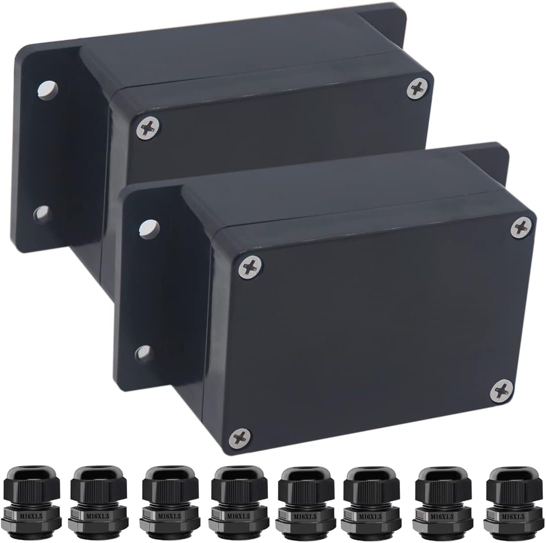 2Packs Junction Box IP65 Waterproof ABS Plastic Electrical Project Case Power Junction Boxes, Project Box with Fixed Ear Black 3.94x2.68x1.97 inch(100x 68 x50 mm)