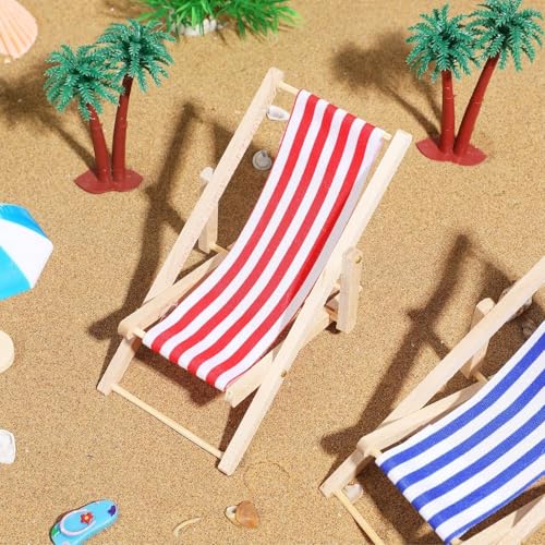 18 Stück Strand Deko, Mini Stranddekorationen Mini Liegestuhl Deko, Kleine Palme Sonnenschirm Strandkorb Miniatur Deko, Strand und Meer für DIY Zen Garten Dekoration Geschenk