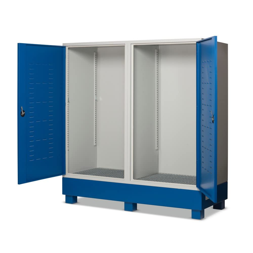 Steinbock Gefahrstoffschrank aus Stahlblech | HxBxT 180 x 170 x 70 cm | integrierte Auffangwanne mit 220 l Volumen | unterfahrbar | vollmontiert | Gefahrstoff-Depot für Innen- und Außenbereich