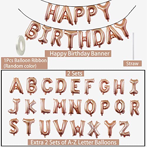 Unistylar Happy Birthday Balloons Banner, Personalized Name Happy Birthday Banner Sign Letters Balloons 16 Inch 2 Sets A- Z Mylar Foil Reusable Birthday Party Decorations For Kids Women Men,Rose Gold #TOP3