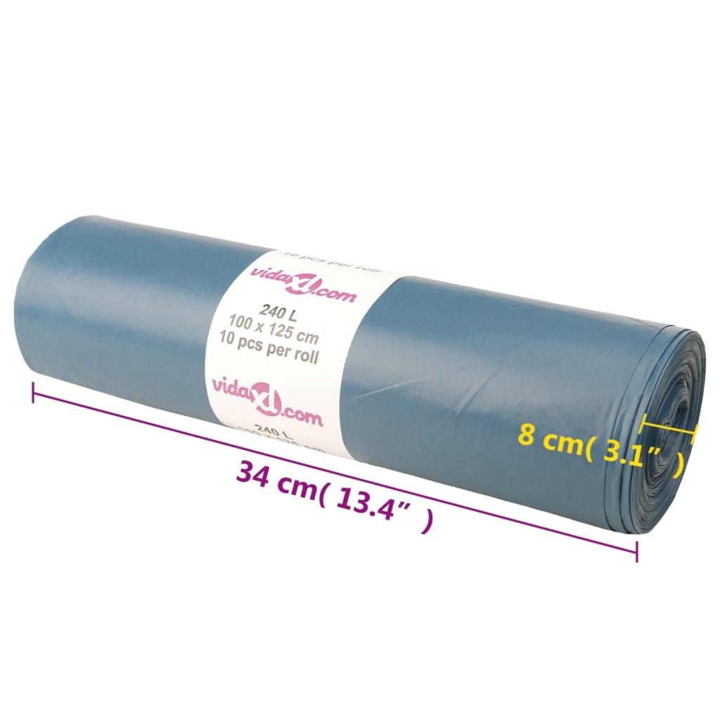 Müllbeutel, 240 l, 100 Stück, blau, große Kapazität, aus robustem LDPE, reißfest, für Hausmüll, Gartenabfälle, Gartenabfälle, Gartenabfälle, Design mit Bruchstelle