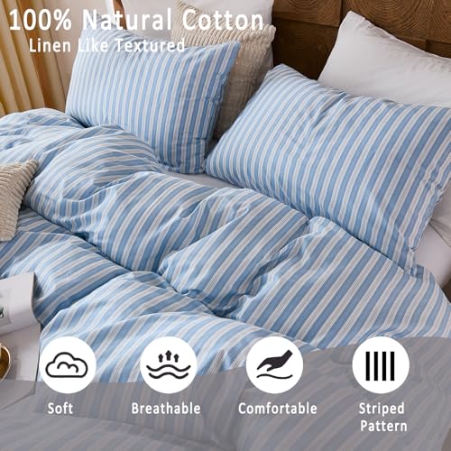 Parure de lit 100% coton Herside bleu et blanc pour lit simple - 5