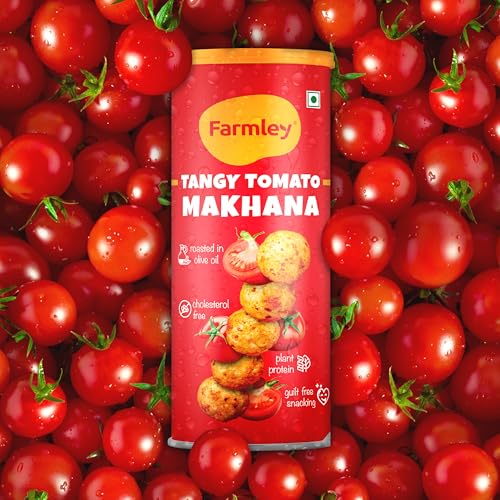 Image of Farmley Roasted Makhana, Tangy Tomato Flavor | 77g Each | Healthy Snack Roasted in Olive Oil | Guilt-Free & Crunchy Munchies | Pack of 2