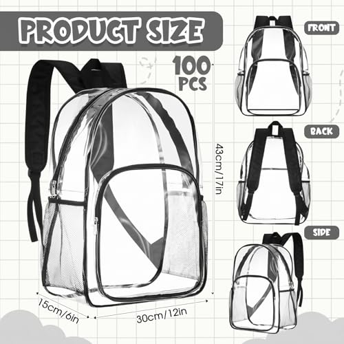 Image of Amylove 100 Pcs Clear Backpack bulk for Stadium Events Heavy Duty PVC Transparent Bookbag for College Workplace Security (17 Inches,Black)