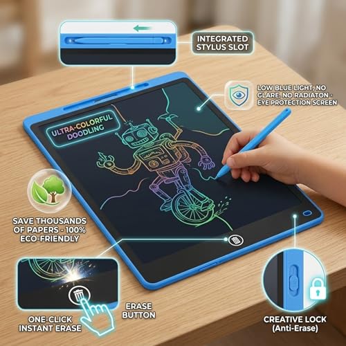 Image of 16 Inch LCD Writing Tablet with Stylus Pen, Colorful Screen Magic Slate Doodle Drawing Board Pad Kids - Random Color