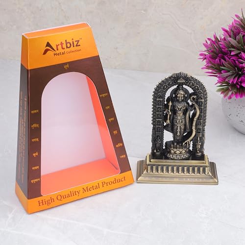 Image of Artbiz Metal Collection Ram Lalla Murti | 6 Inch Brass Lord Ram Idol for Home Temple | Ayodhya Shri Ram Statue | Metal Murti for Mandir, Office & Home Decor | Spiritual Gift Item (Brass)