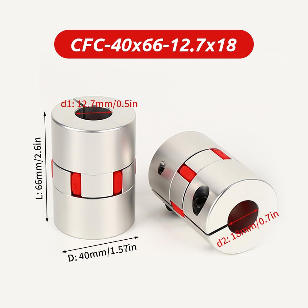 12.7mm to 18mm Plum Flexible Shaft Coupling, Diameter 40mm Length 66mm Aluminium Motor Connector Flexible Spider Coupler for 3D Printer CNC Machine Servo Stepped Motor