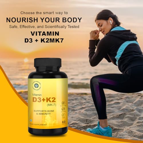 Image of CUREFOREVER Vitamin D3 + K2 (MK-7) Tablets - Vegan Vitamin D Supplement Supports Bone & Immunity, Vitamin D3 K2 for Men & Women | High Absorption Vitamin D Tablets, 60 Days Serving