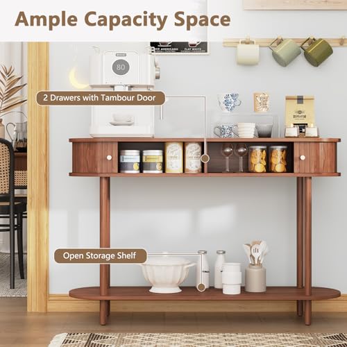 ARTPOWER Modern Entryway Table with Wood Tambour Door, Accent Behind Couch Sofa Console with Storage, Fluted Side Table for Hallway, Living Room, Foyer, Brown - Thumbnail 4