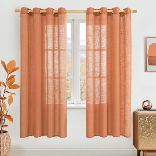 Image of LAMIT Burnt Orange 78 inch Linen Curtains for Living Room 2 Panels, Linen Textured Light Filtering Drapes Semi Sheer Bronze Grommet Panels for Bedroom /Farmhouse Fall Decor, 52 x 78 Inch