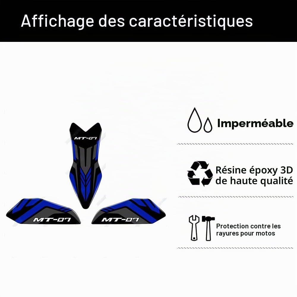 Accessoires pour moto, autocollant en résine gel 3D imperméable antidérapant pour réservoir latéral pour MT-07 MT07 MT 07 2025 (noir)