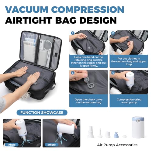 Vacuum Travel Backpack with Air Pump, 38L Expandable Air Compression System Water Resistant Luggage for Women & Men, Fits 17.3 Inch Notebook, Multi-Compartment Design for Travel - Vacuum Pump Included2