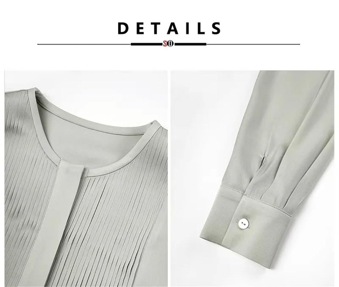 Camisas formales de negocios para mujer, plisadas, de manga larga, de seda satinada, para el trabajo