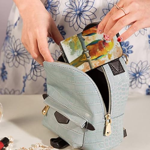 Small RFID Credit Card Holder Wallet with Zipper, Leather Wallet Case for Women Parrots3