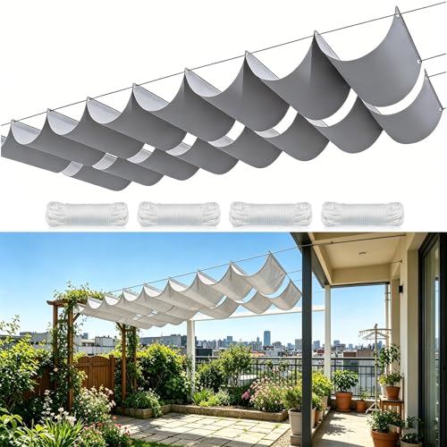 Voile d'ombrage rétractable gris clair protection UV jardin et toit serre