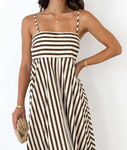 NUFIWI Women Summer Striped Maxi Dress Spaghetti Strap Cutout Ruffle Long Dress Flowy Swing Beach Vocation Dress3