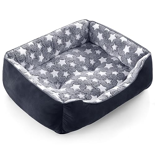 GASUR Small Dog Beds Small Size Dogs, Rectangle Washable Dog Bed, Orthopedic Dogs Sofa Bed, Pet Cuddler Anti-Slip Bottom, Soft Calming Sleeping Warming Puppy Bed (S (20″x 19″x 6″), Black)
